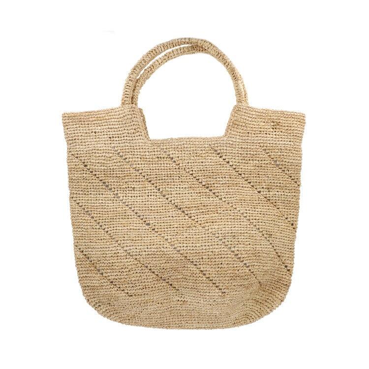 Elegant Raffia Strå Håndtaske med Lynlås og Håndtag