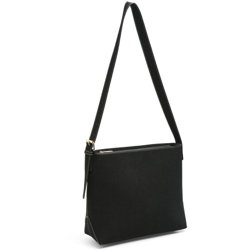 Elegant Sort Dame Taske med Hvid Syning – Must-Have Tilbehør