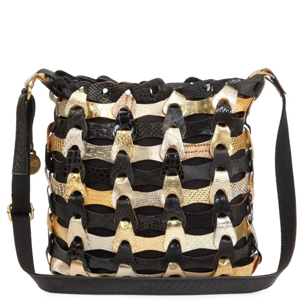 Håndflettet Skuldertaske i Sortguld – Eksklusiv Elegance!