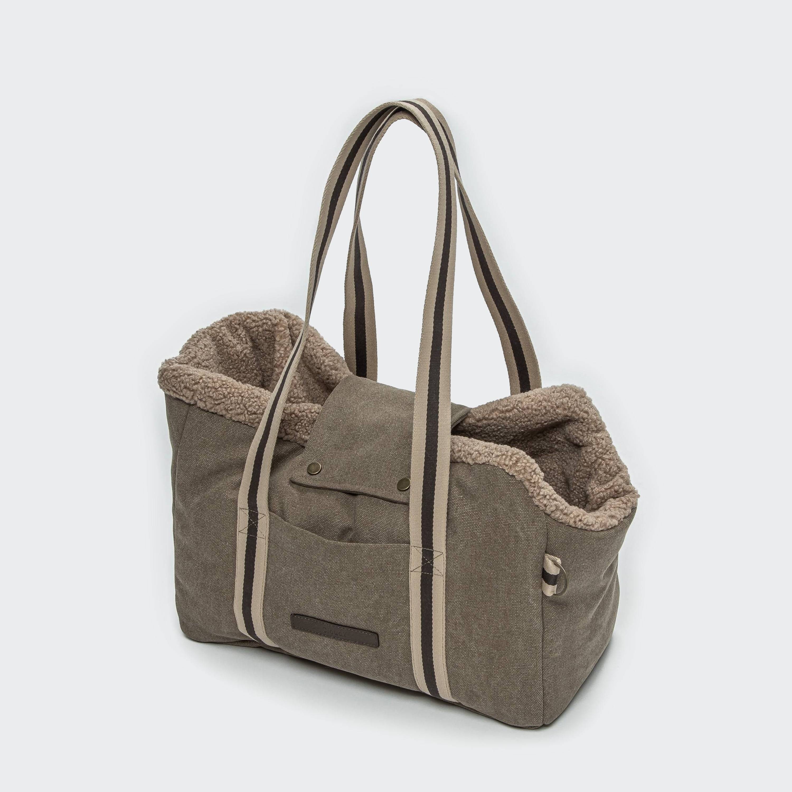Elegant hundetaske Lucca i sandfarvet canvas – praktisk valg!