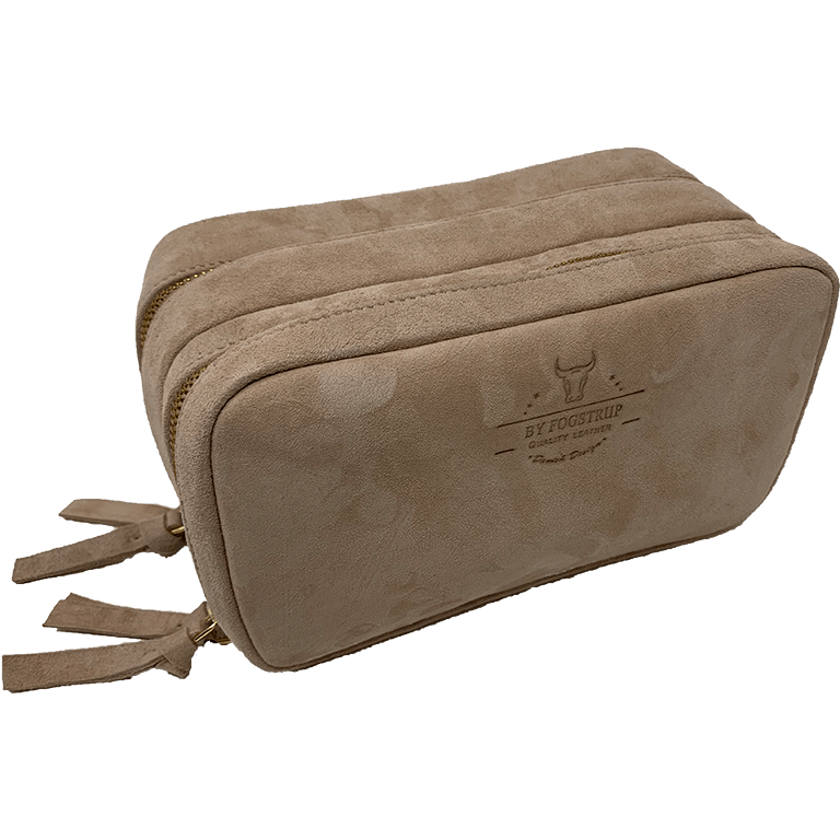 Elegant Toilettaske i Pudderfarvet Ruskind – Hurtig Levering!