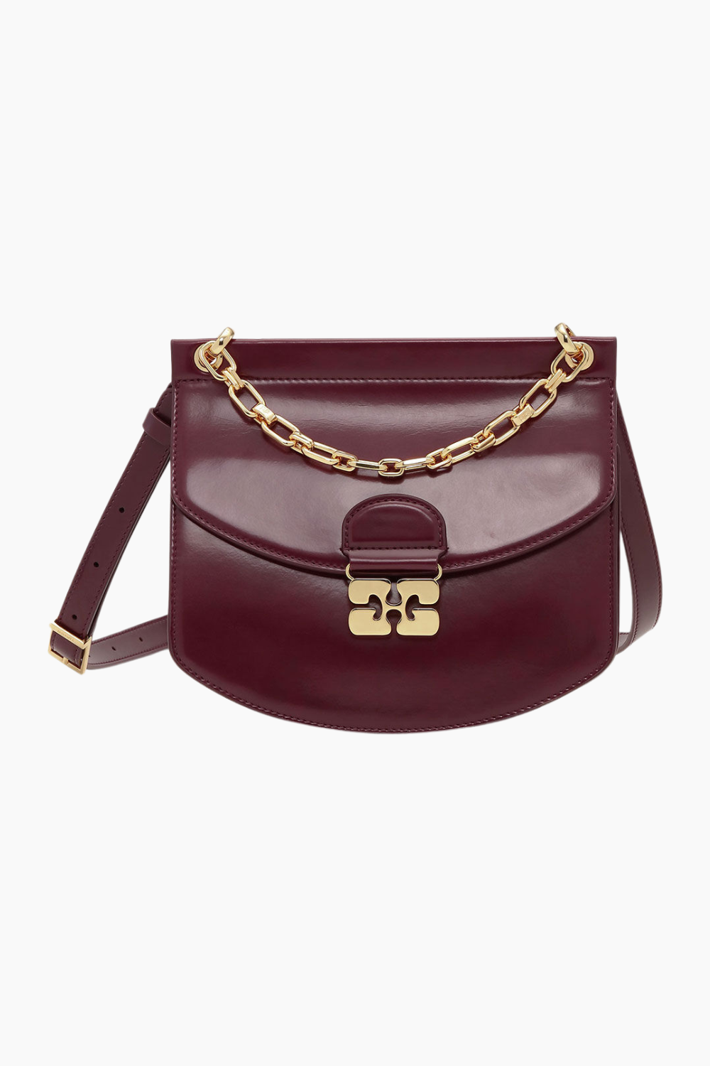 Ganni Apo-g Taske Small Box Chain – Bordeaux Tilbud!