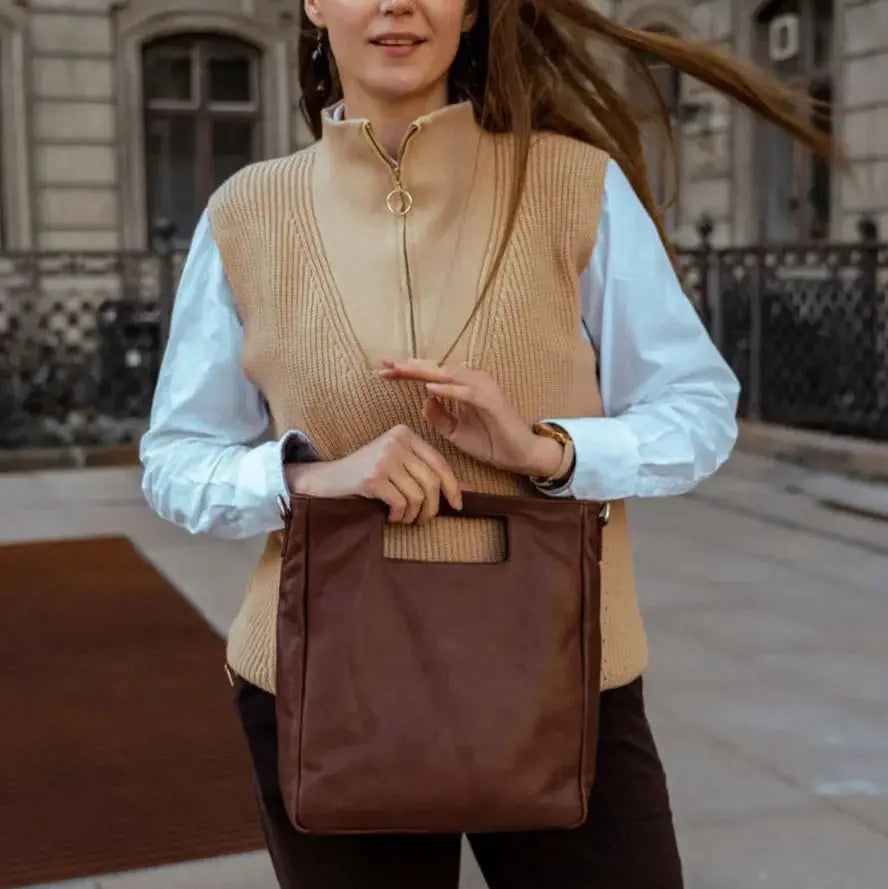 Eksklusiv Mørkebrun Læder Håndtaske – Style Gloria Tilbud!