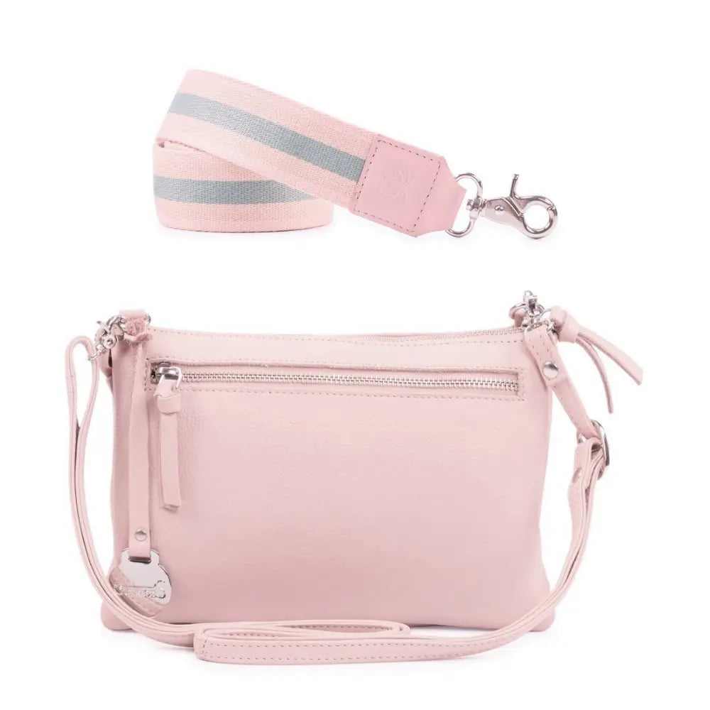 Elegant Støvet Rosa Crossbody Taske med Tre Rum