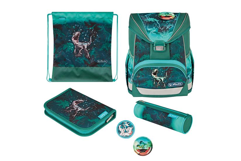 Herlitz Ultralight Plus Green Rex Skoletaskesæt Dreng Polyester Grøn Turkis